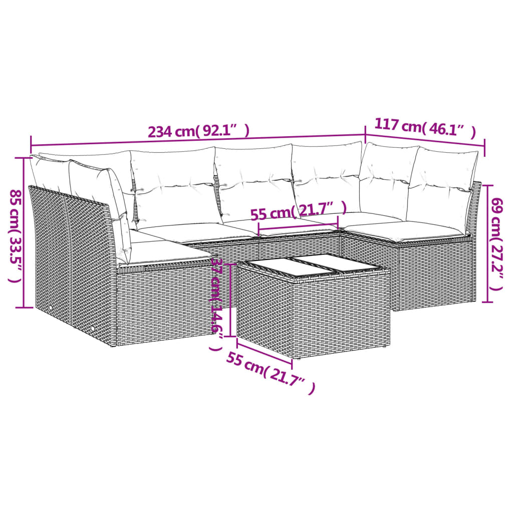 7-dijelni set vrtnih sofa sivi od poliratana
