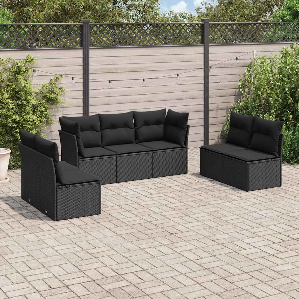 7-dijelni set vrtnih sofa od poliratana s jastucima crni