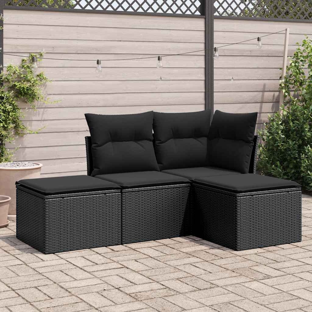 4-dijelni set vrtnih sofa od poliratana s jastucima crni