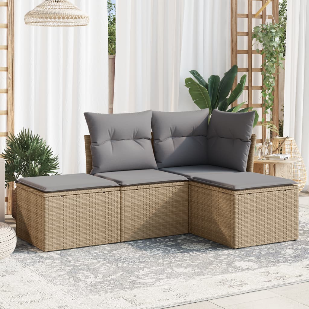 4-dijelni set vrtnih sofa s jastucima bež od poliratana