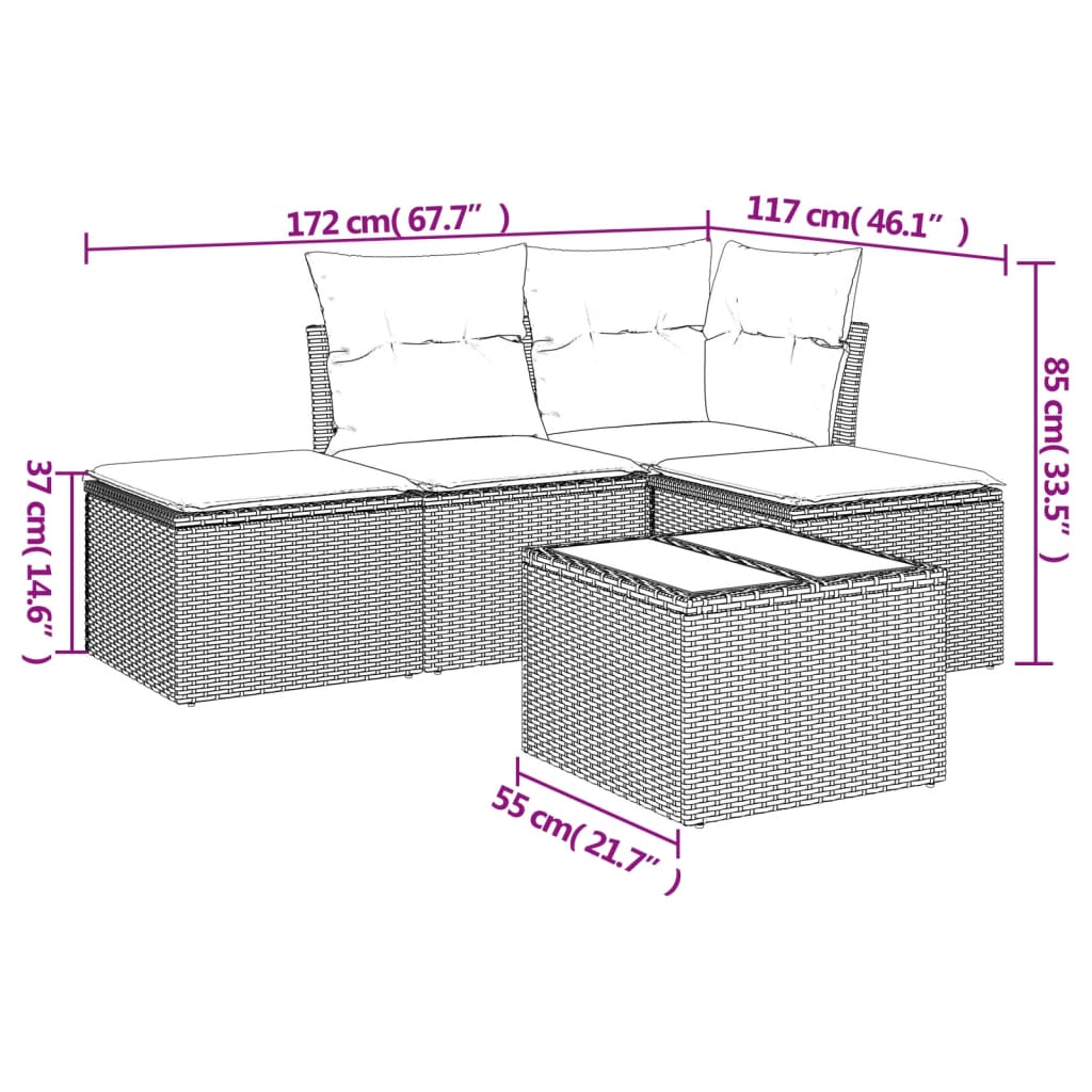 5-dijelni vrtni set sofa s jastucima bež od poliratana