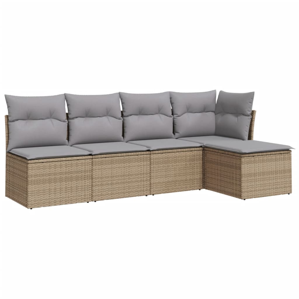 5-dijelni vrtni set sofa s jastucima bež od poliratana