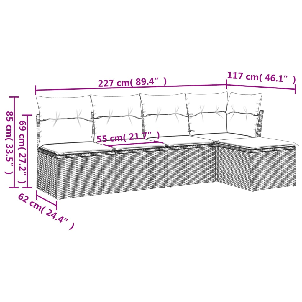 5-dijelni vrtni set sofa s jastucima bež od poliratana