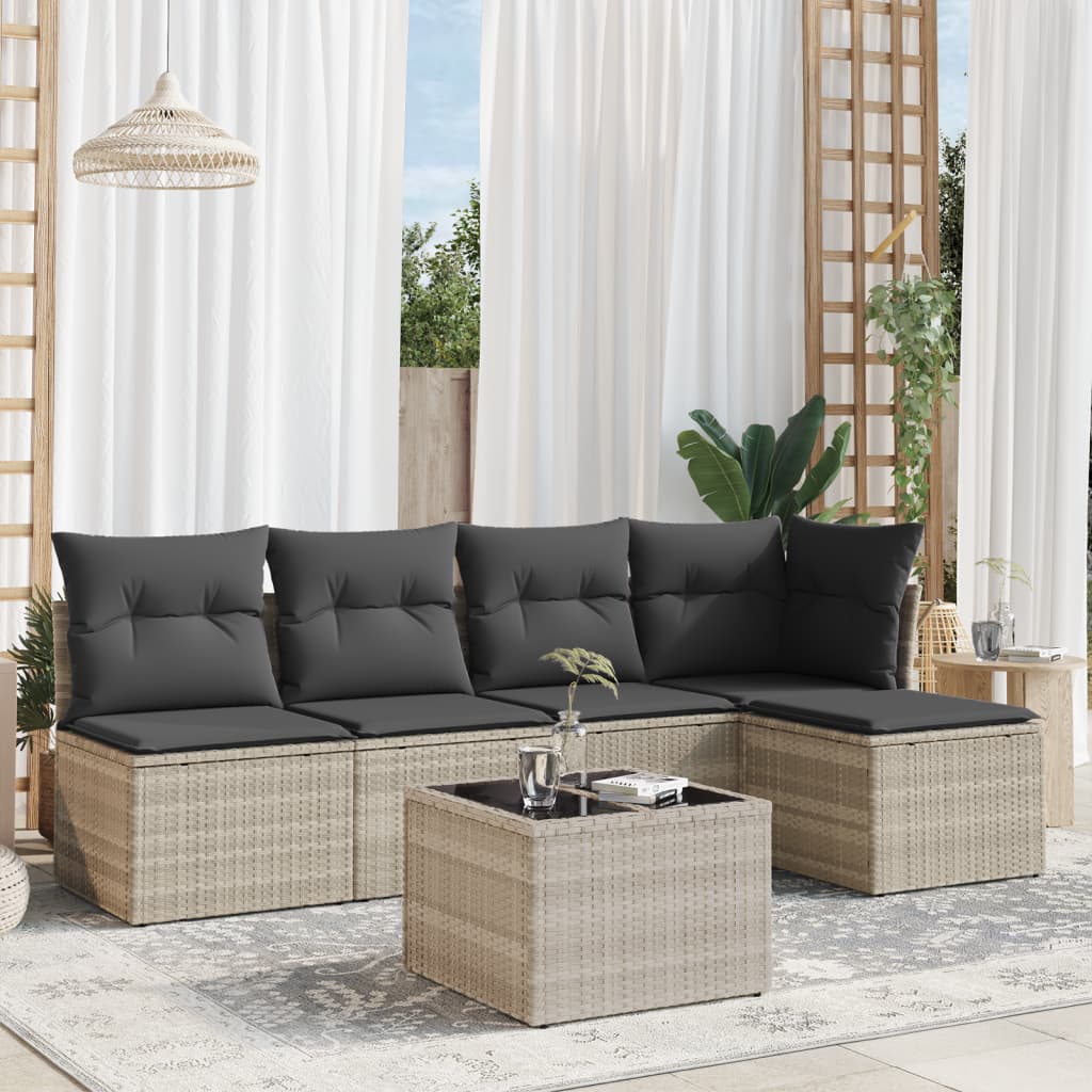 6-dijelni set vrtnih sofa od poliratana s jastucima svjetlosivi