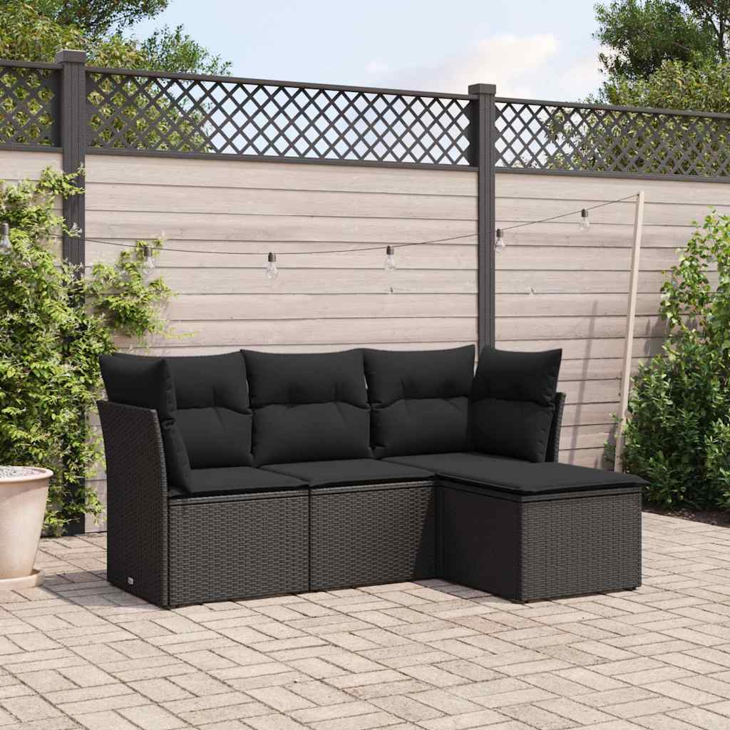 4-dijelni set vrtnih sofa od poliratana s jastucima crni