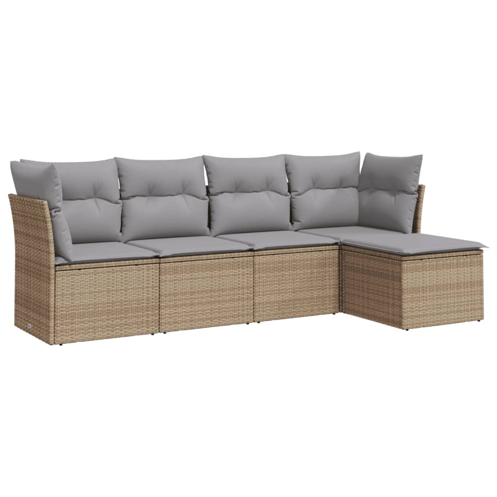 5-dijelni vrtni set sofa s jastucima bež od poliratana
