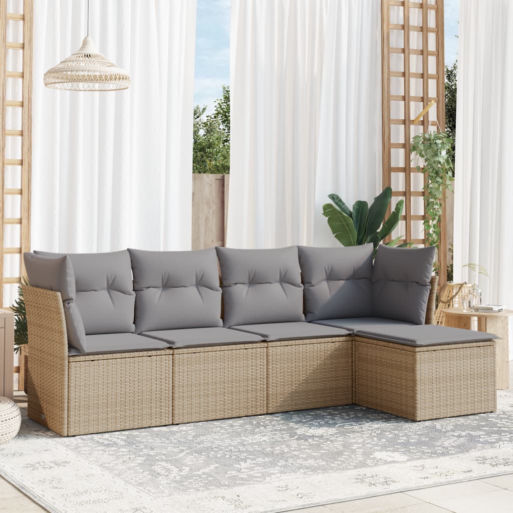 5-dijelni vrtni set sofa s jastucima bež od poliratana