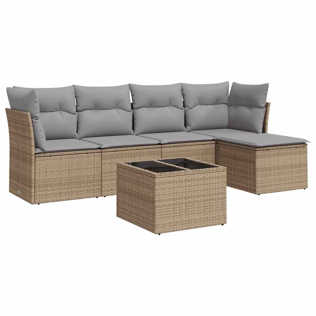 6-dijelni set vrtnih sofa s jastucima bež od poliratana