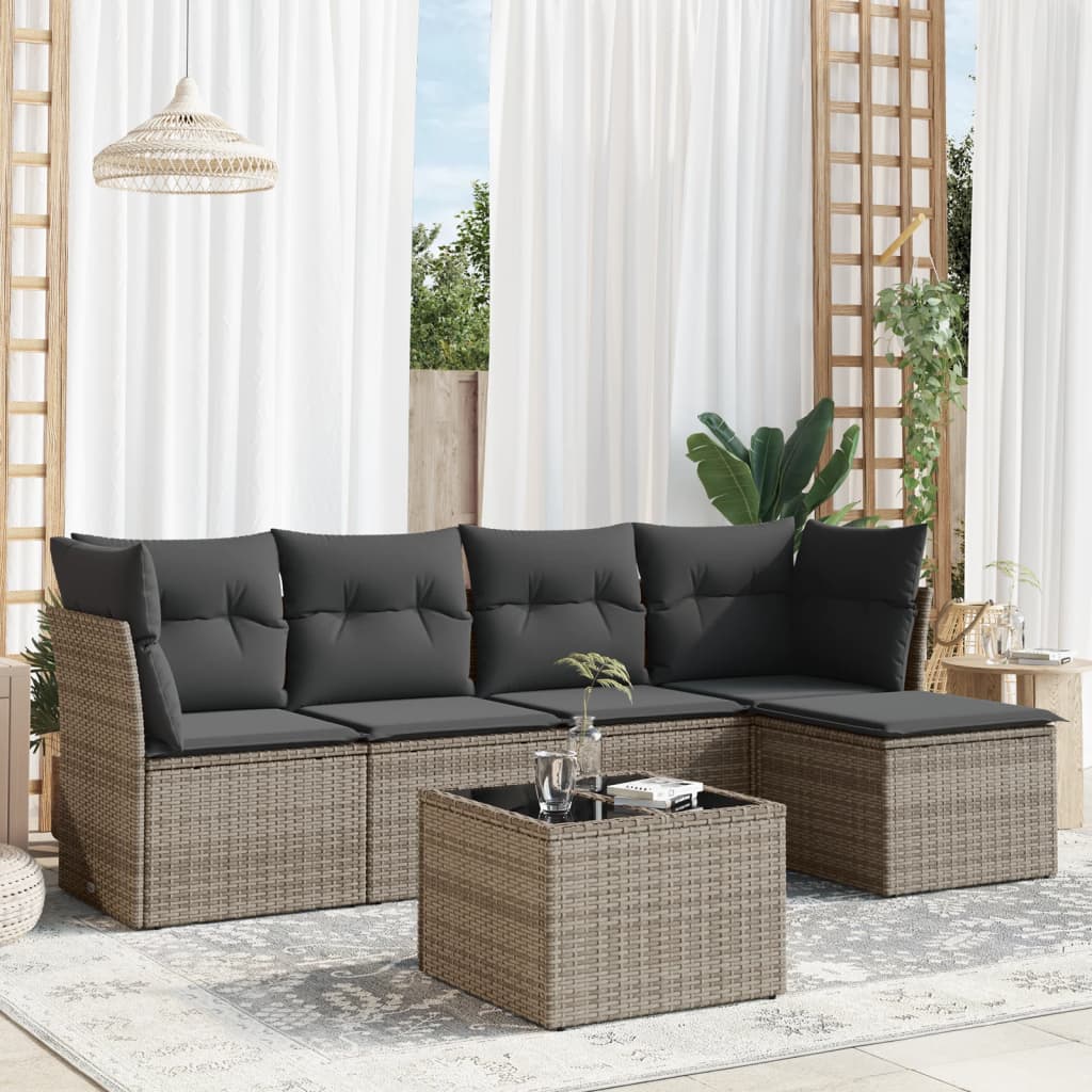 6-dijelni set vrtnih sofa od poliratana s jastucima sivi