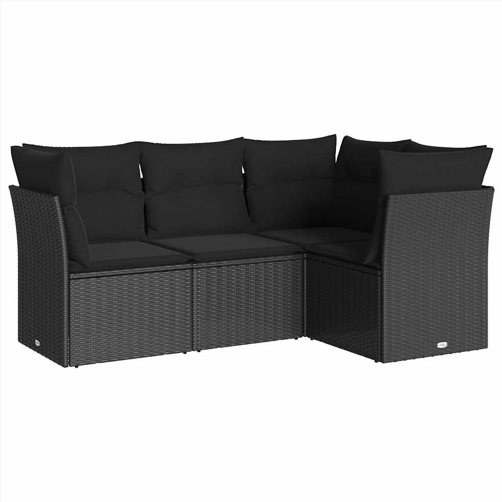 4-dijelni set vrtnih sofa od poliratana s jastucima crni