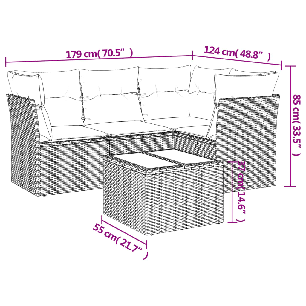 5-dijelni vrtni set sofa s jastucima bež od poliratana