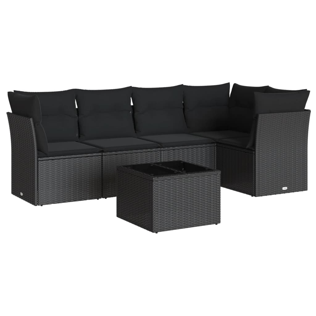 6-dijelni set vrtnih sofa s jastucima crni od poliratana