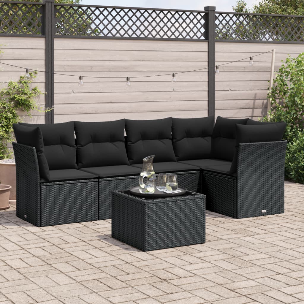 6-dijelni set vrtnih sofa s jastucima crni od poliratana
