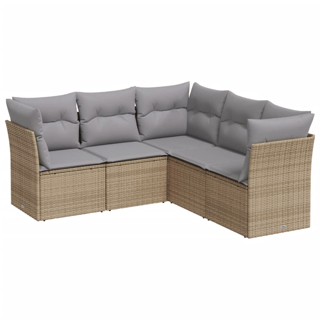 5-dijelni vrtni set sofa s jastucima bež od poliratana