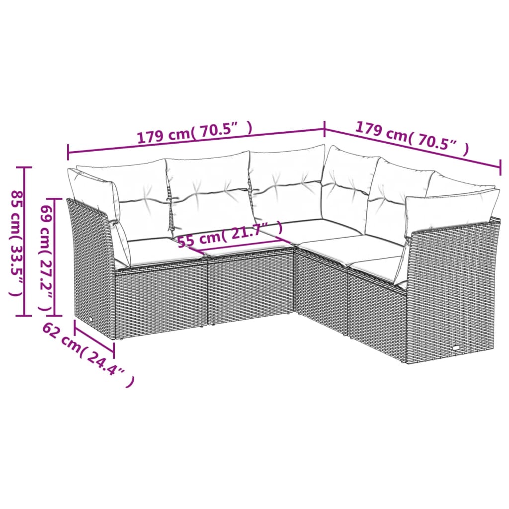 5-dijelni vrtni set sofa s jastucima bež od poliratana