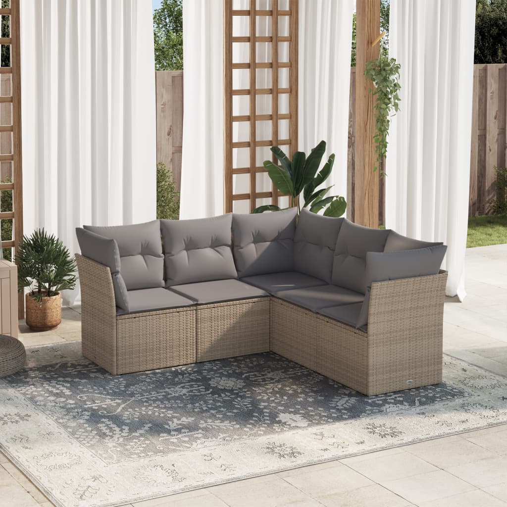 5-dijelni vrtni set sofa s jastucima bež od poliratana