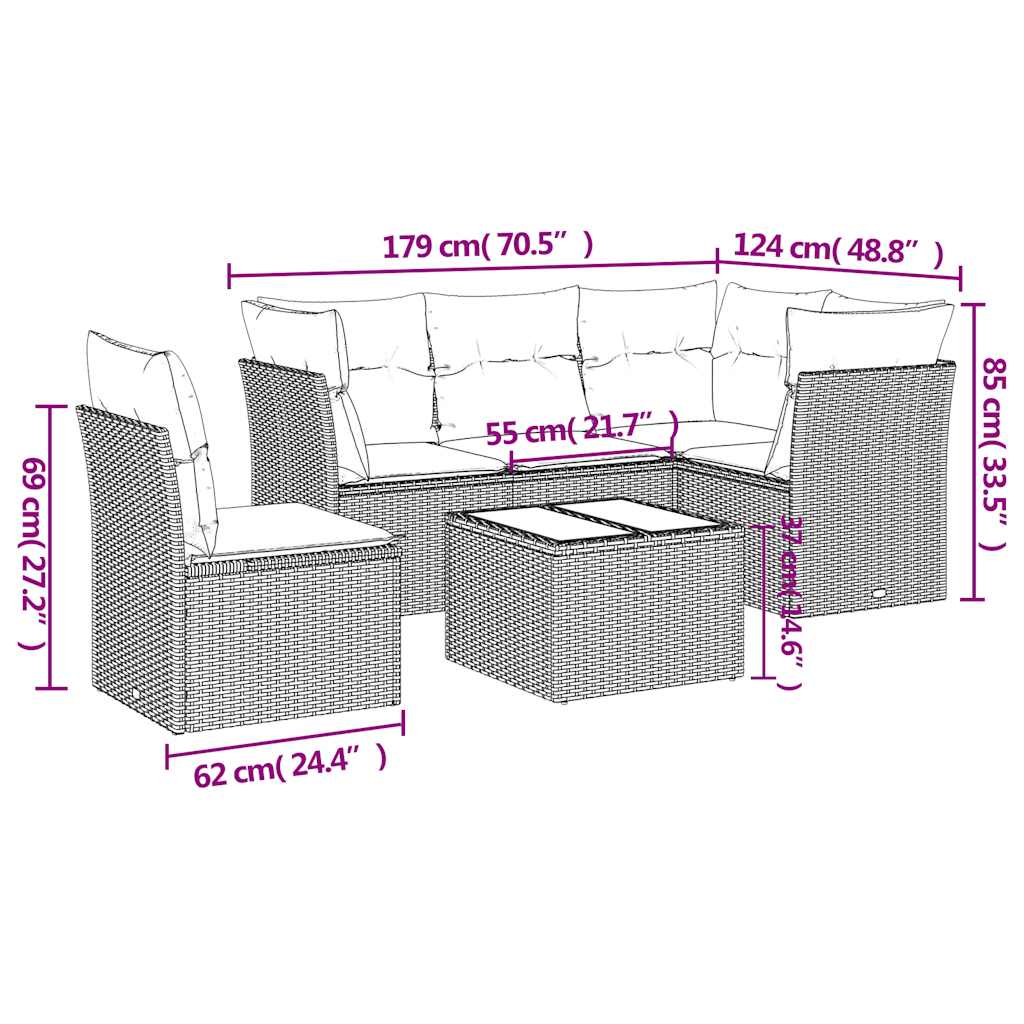 6-dijelni set vrtnih sofa s jastucima crni od poliratana