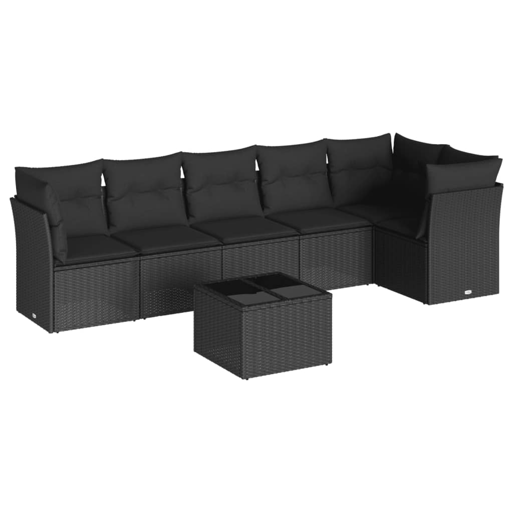 7-dijelni set vrtnih sofa od poliratana s jastucima crni