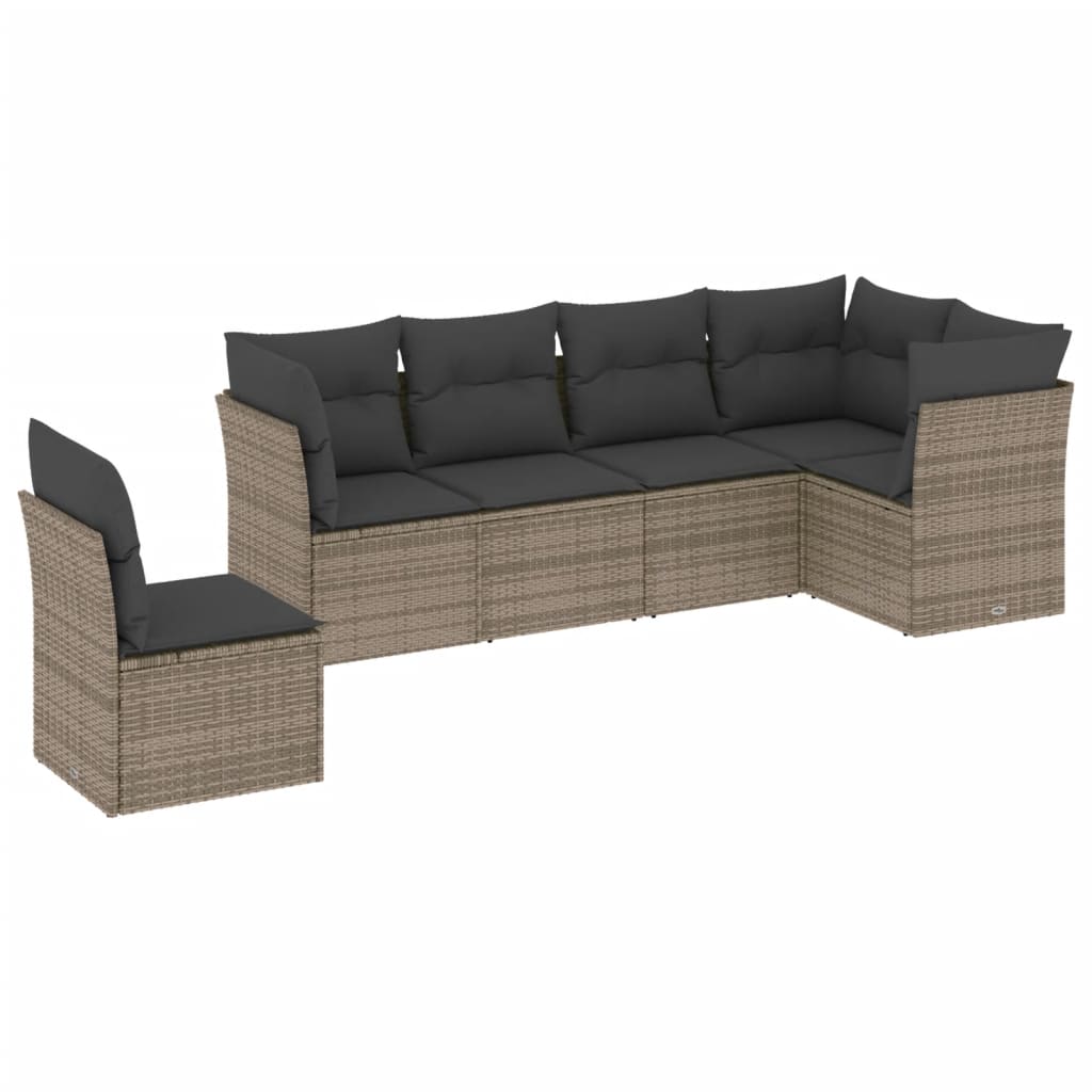 6-dijelni set vrtnih sofa od poliratana s jastucima sivi