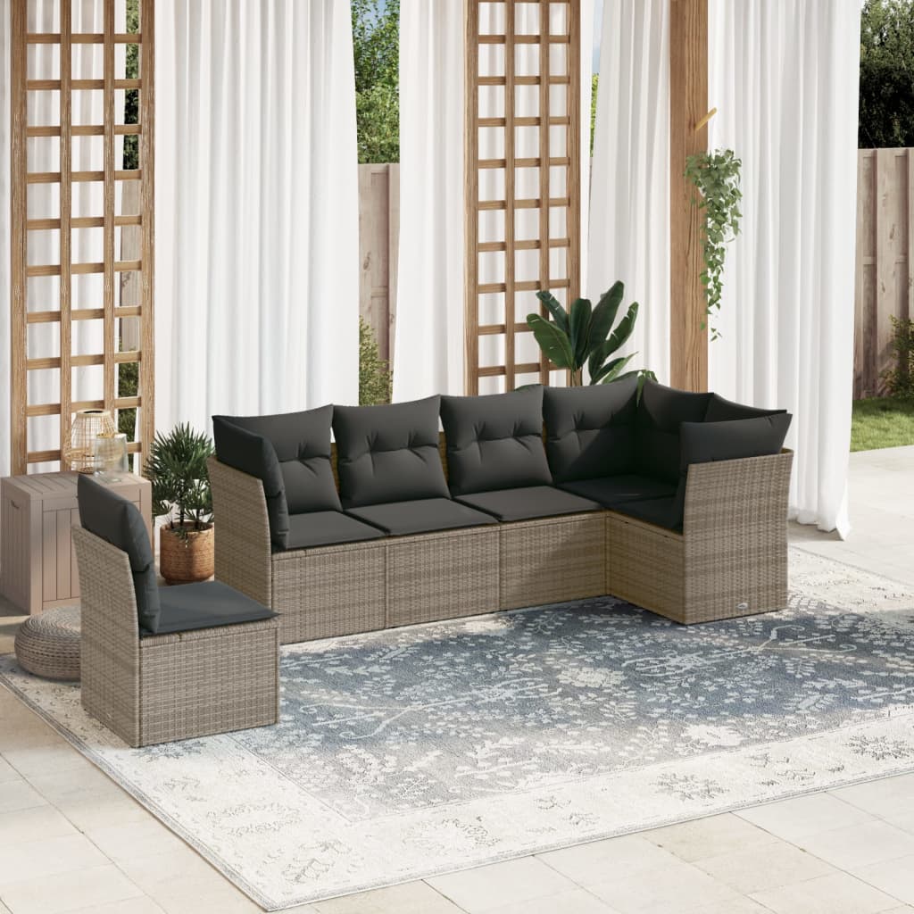 6-dijelni set vrtnih sofa od poliratana s jastucima sivi
