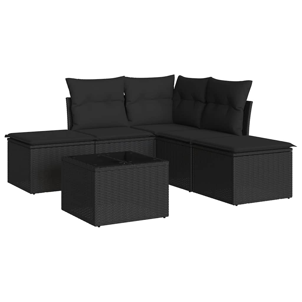 6-dijelni set vrtnih sofa s jastucima crni od poliratana