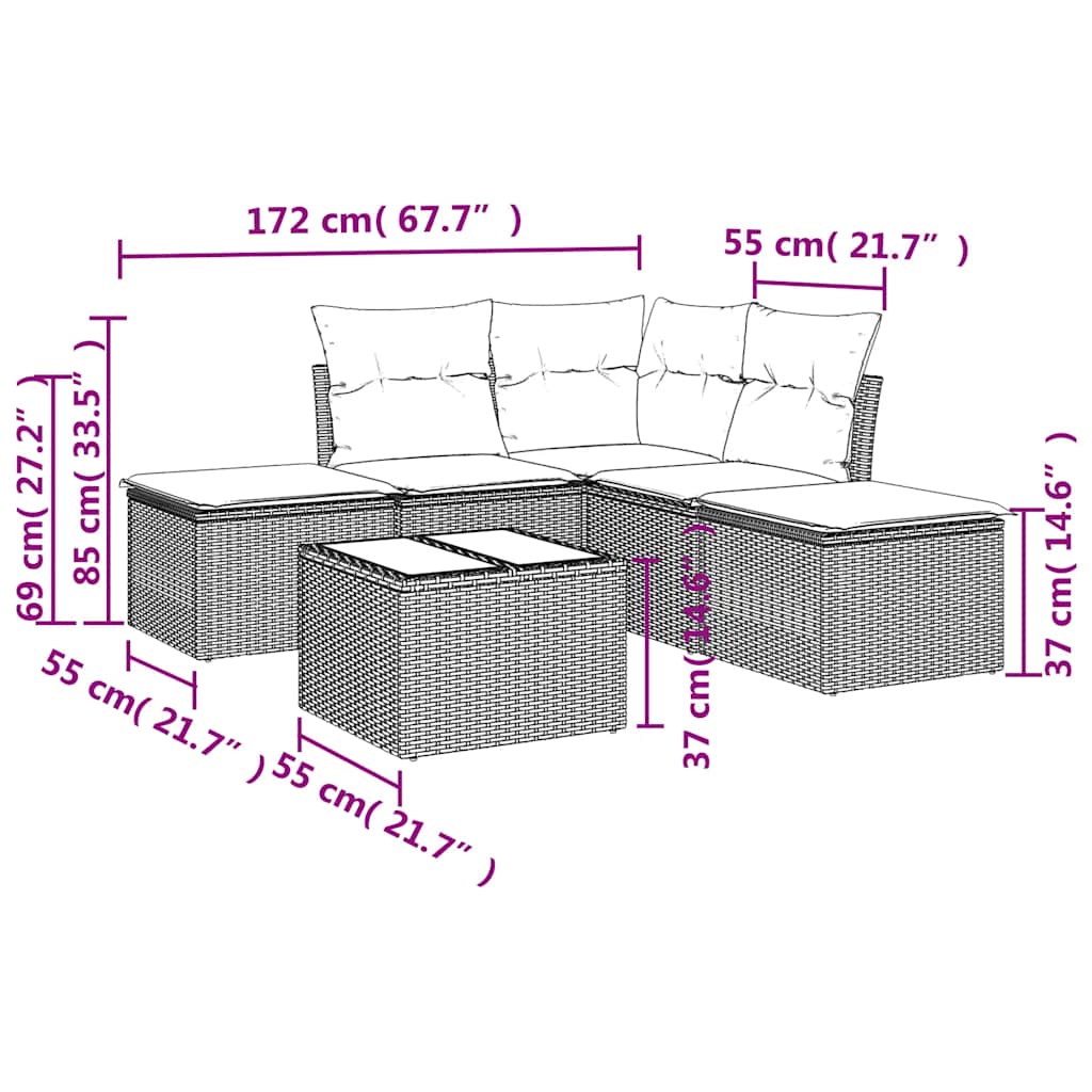 6-dijelni set vrtnih sofa s jastucima crni od poliratana