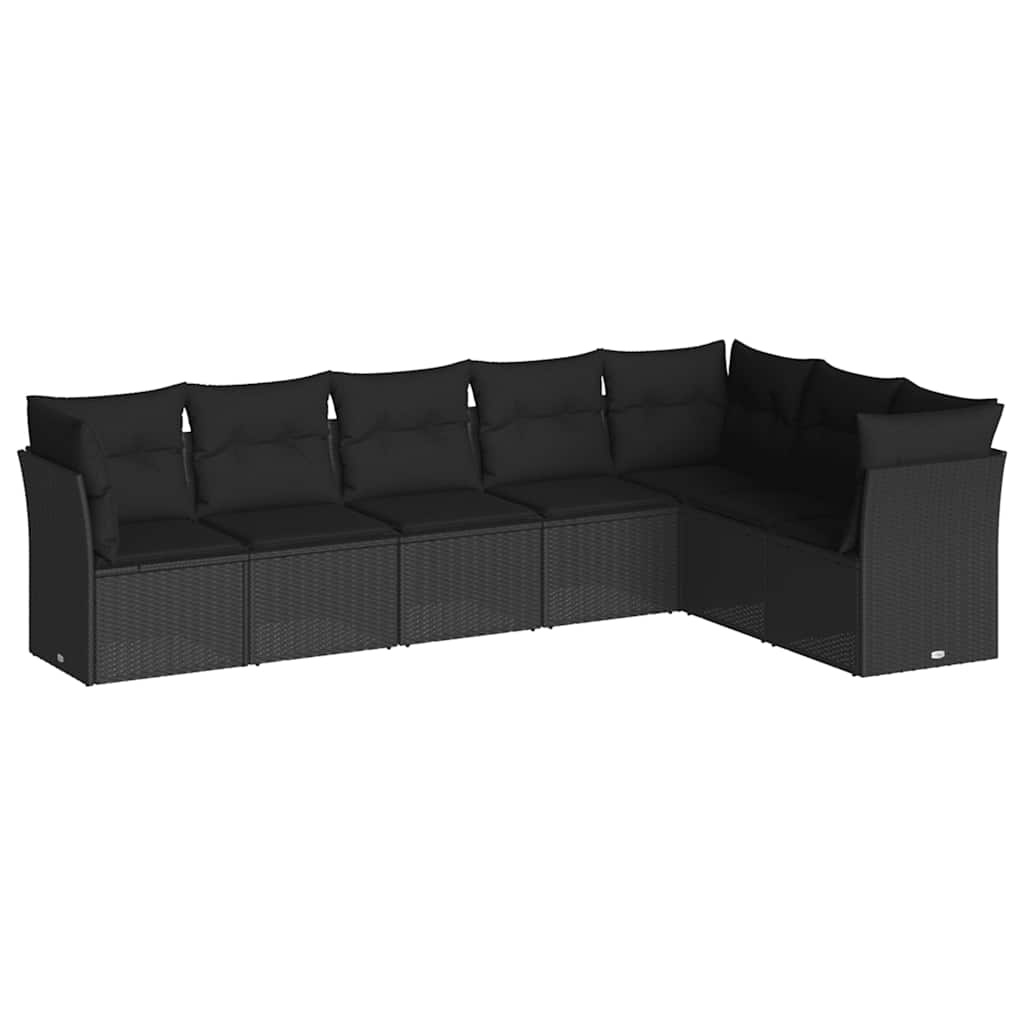 7-dijelni set vrtnih sofa od poliratana s jastucima crni