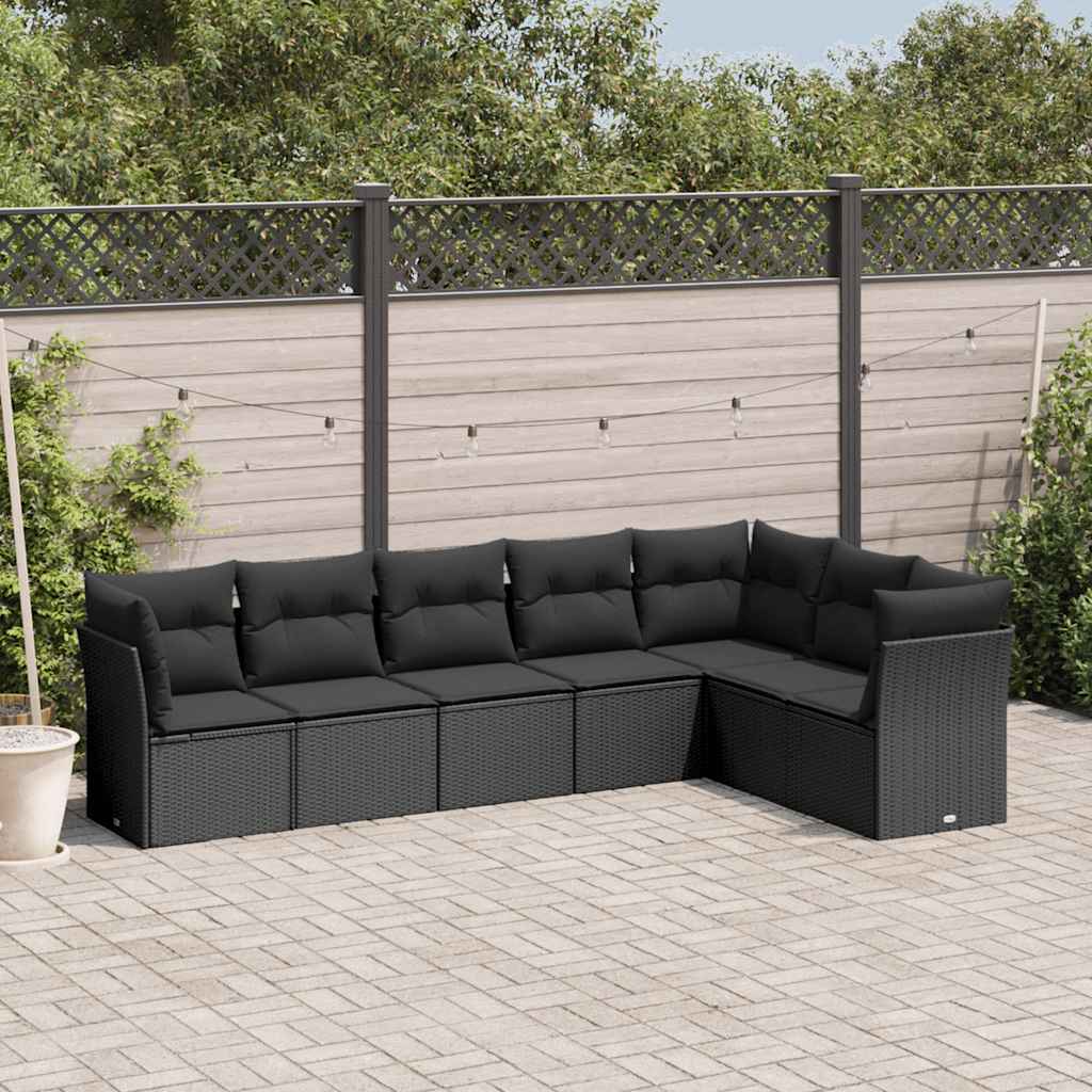 7-dijelni set vrtnih sofa od poliratana s jastucima crni
