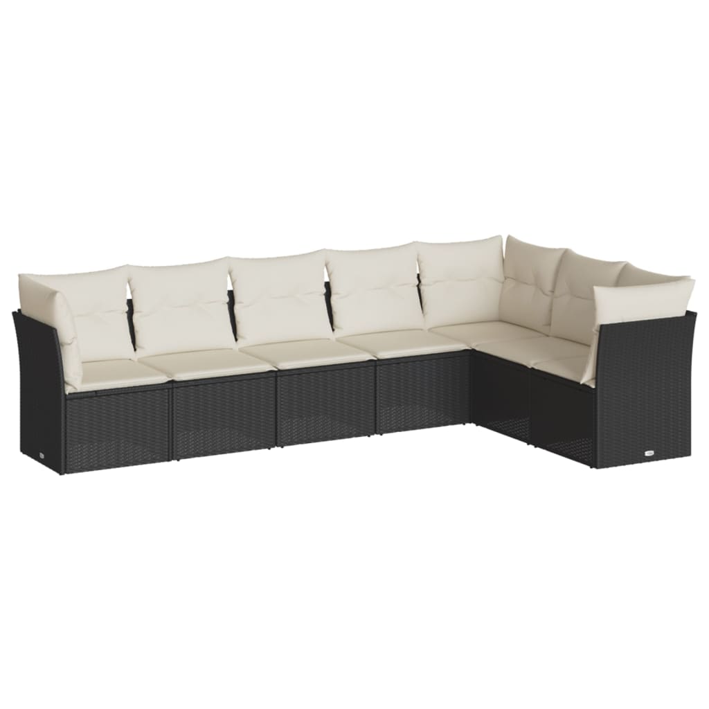 7-dijelni set vrtnih sofa od poliratana s jastucima crni