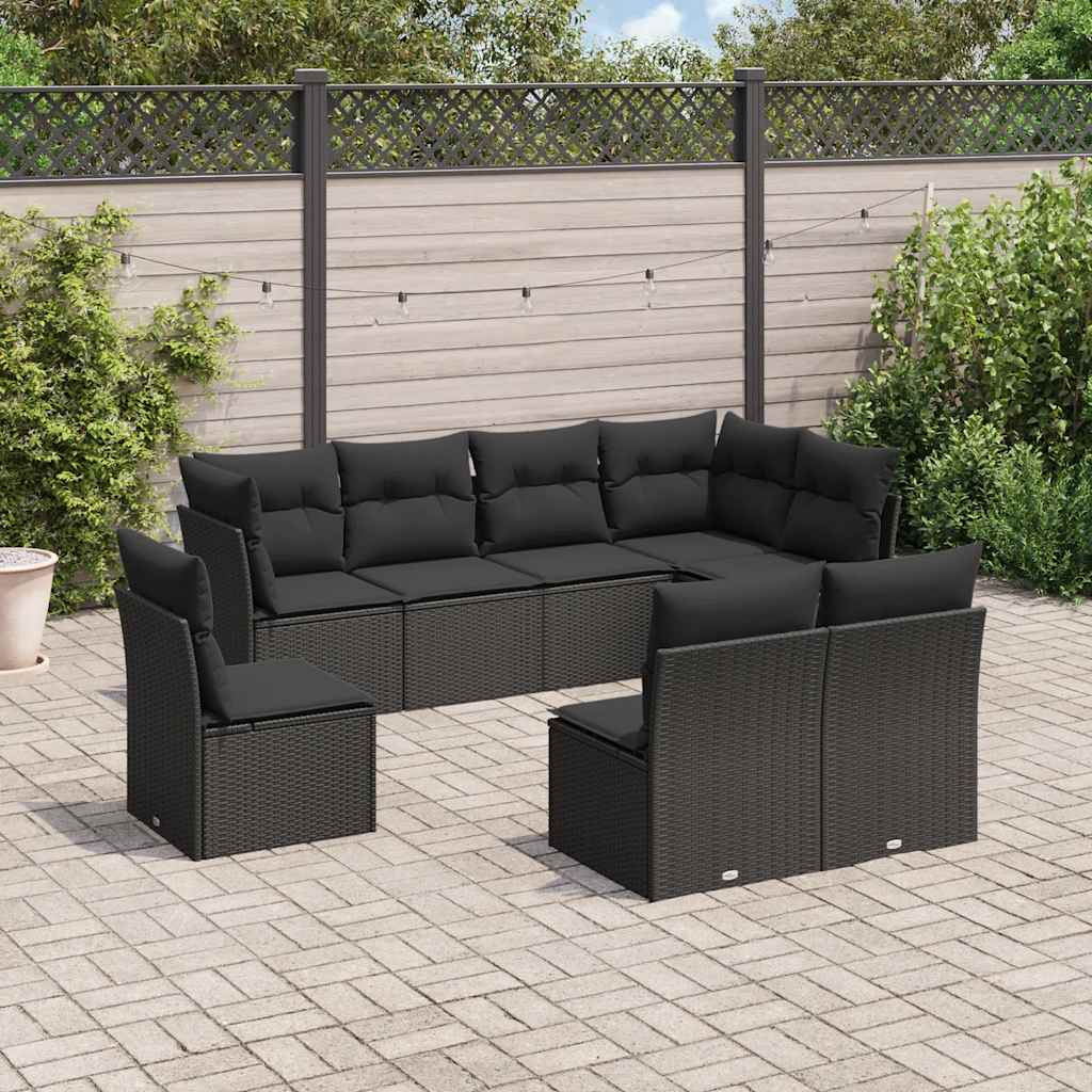 8-dijelni set vrtnih sofa od poliratana s jastucima crni