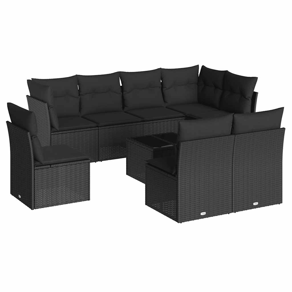 9-dijelni set vrtnih sofa s jastucima crni od poliratana