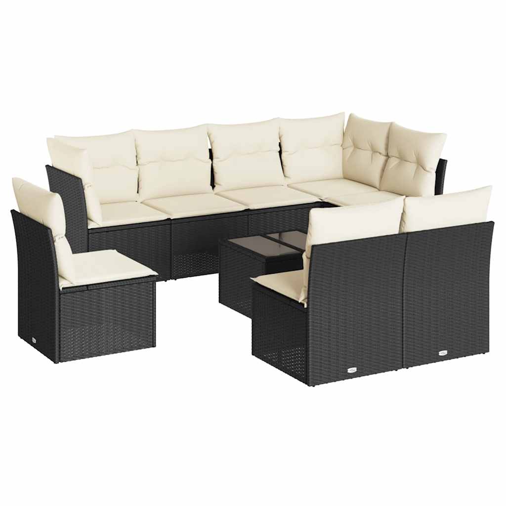 9-dijelni set vrtnih sofa s jastucima crni od poliratana