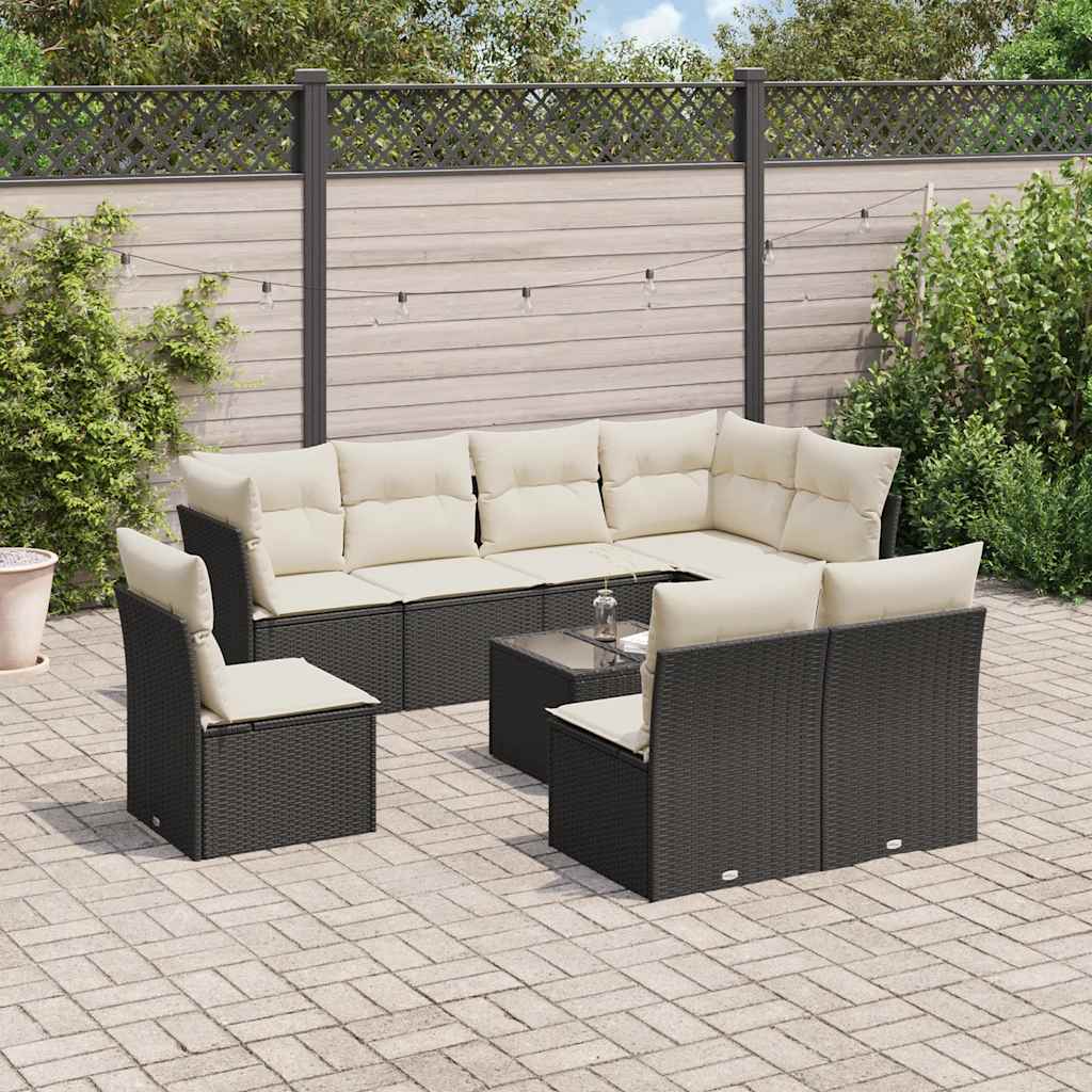 9-dijelni set vrtnih sofa s jastucima crni od poliratana