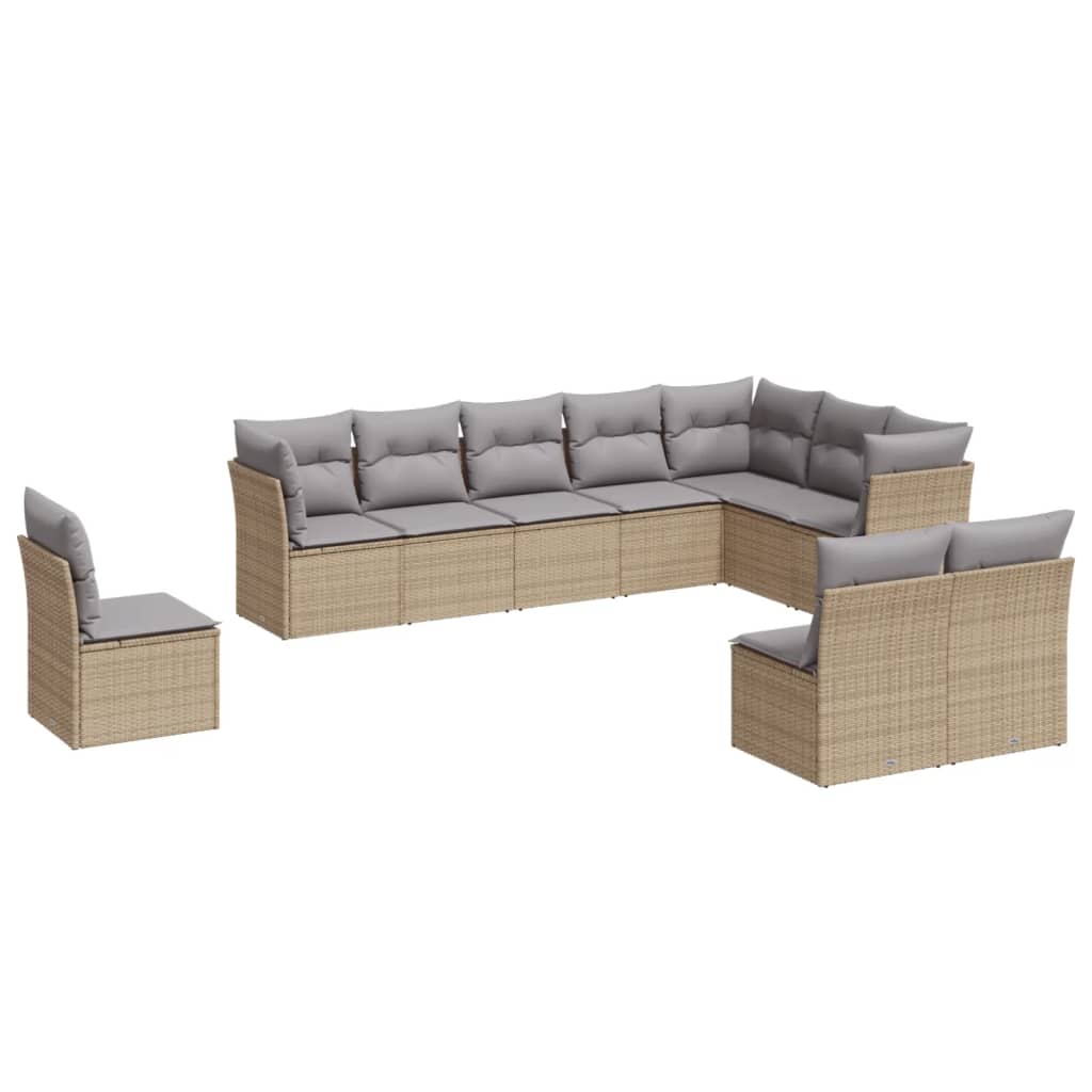 10-dijelni set vrtnih sofa s jastucima bež od poliratana