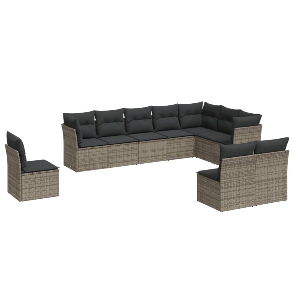 10-dijelni set vrtnih sofa od poliratana s jastucima sivi