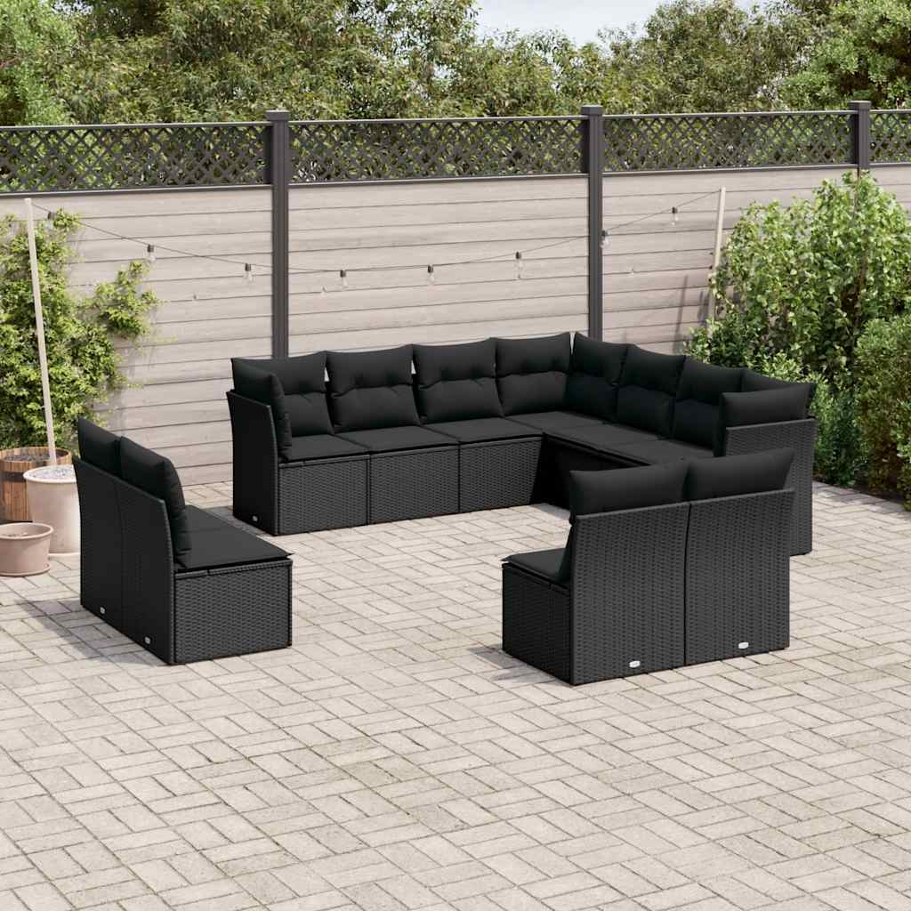 11-dijelni set vrtnih sofa od poliratana s jastucima crni