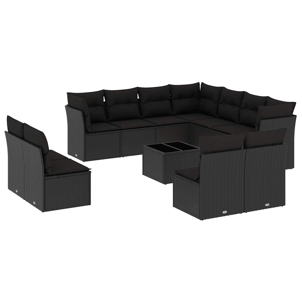 12-dijelni set vrtnih sofa od poliratana s jastucima crni