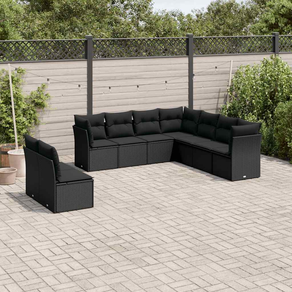 9-dijelni set vrtnih sofa s jastucima crni od poliratana
