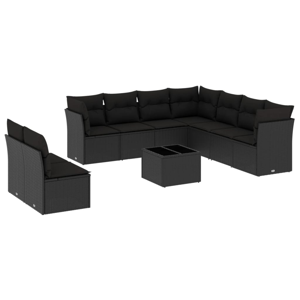 10-dijelni set vrtnih sofa s jastucima crni od poliratana