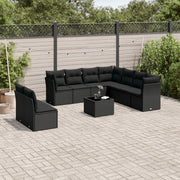 10-dijelni set vrtnih sofa s jastucima crni od poliratana