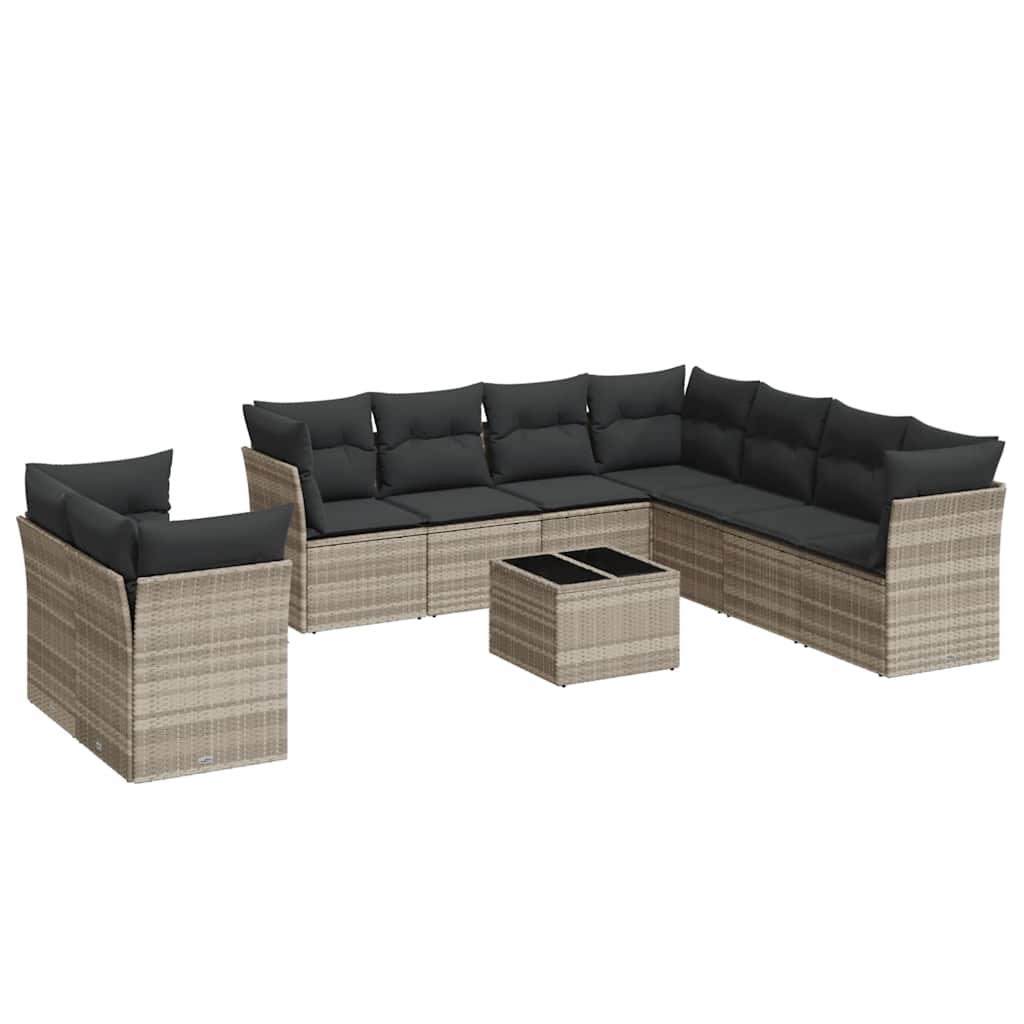 10-dijelni set vrtnih sofa poliratan s jastucima svijetlosivi