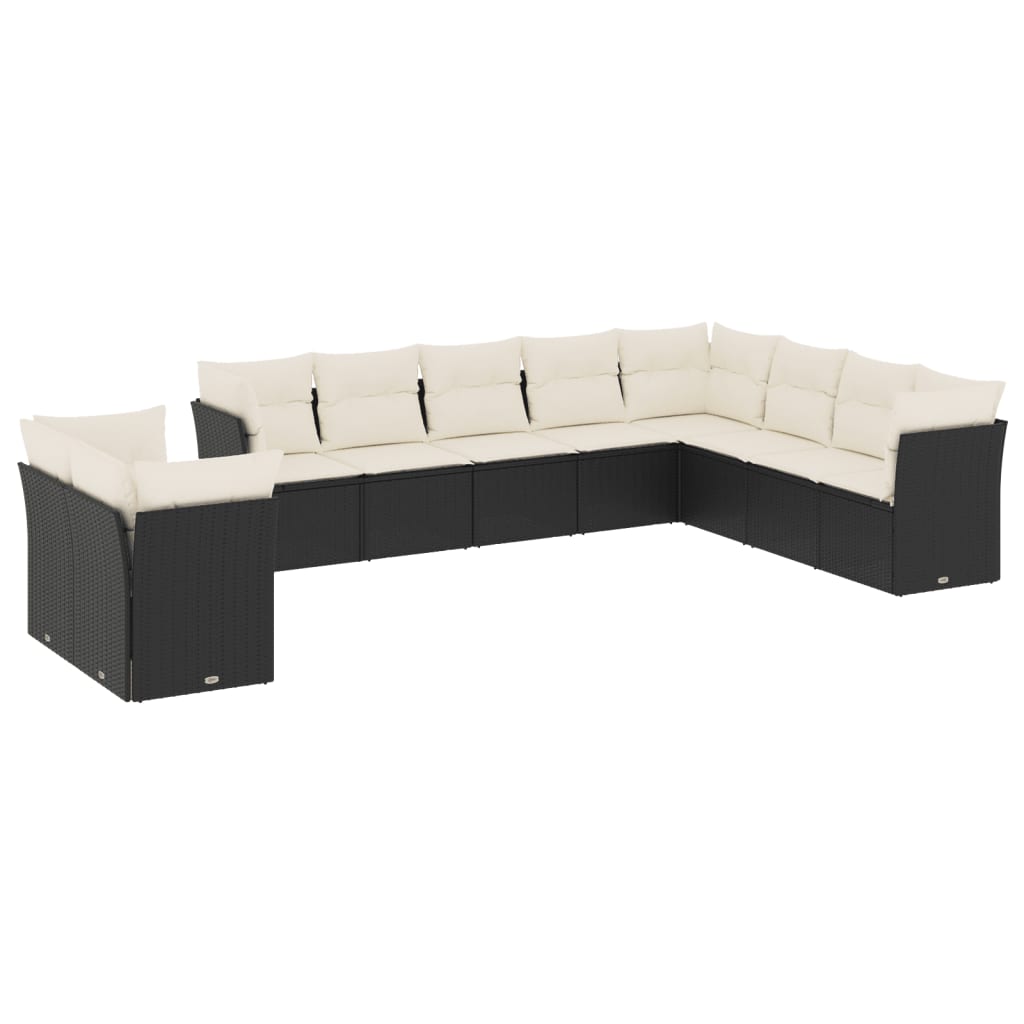 10-dijelni set vrtnih sofa s jastucima crni od poliratana