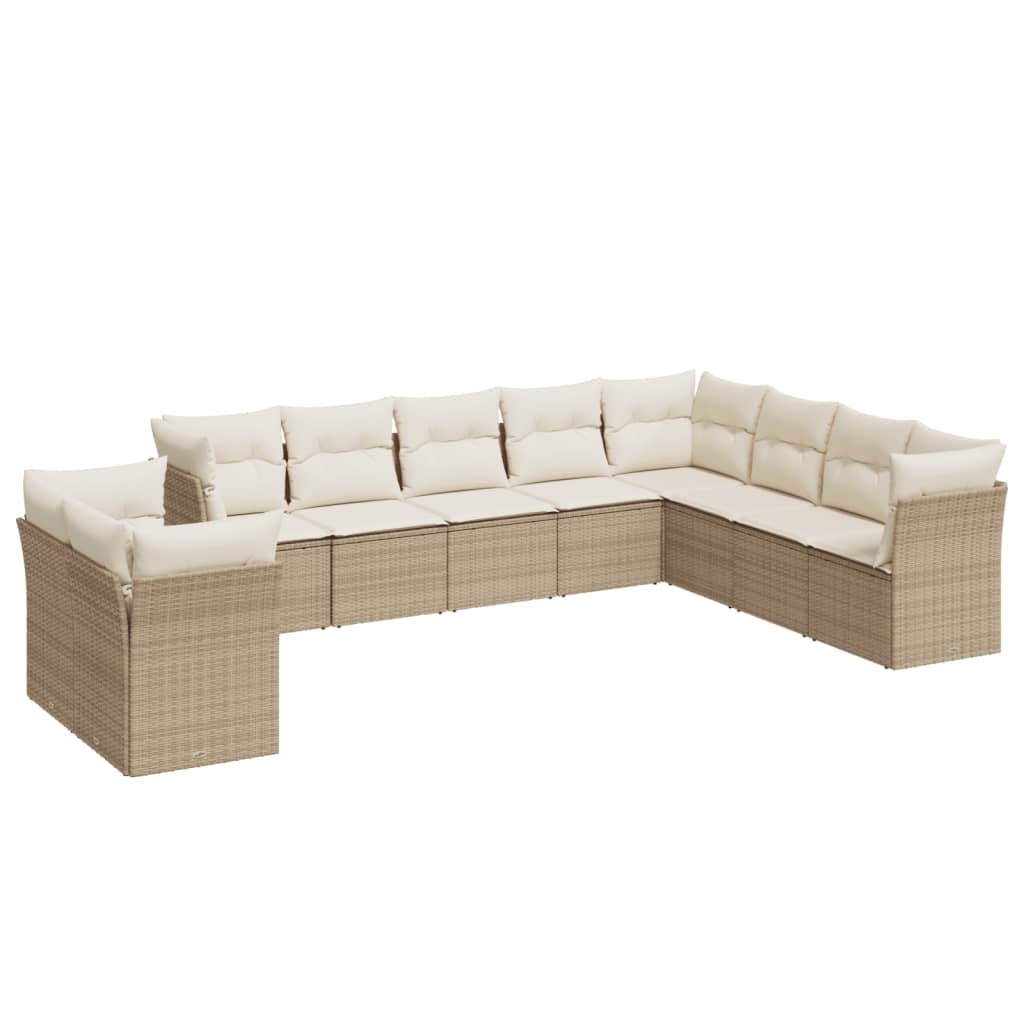 10-dijelni set vrtnih sofa s jastucima bež od poliratana