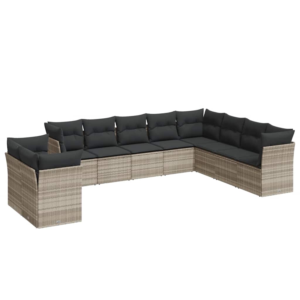 10-dijelni set vrtnih sofa poliratan s jastucima svijetlosivi