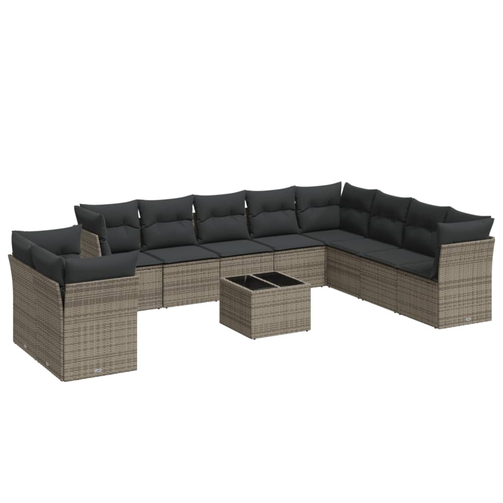 11-dijelni set vrtnih sofa od poliratana s jastucima sivi