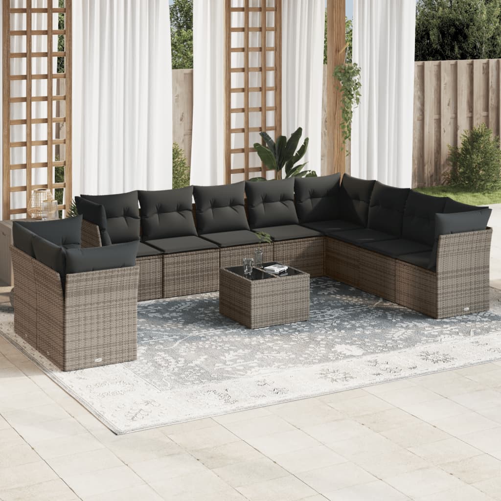 11-dijelni set vrtnih sofa od poliratana s jastucima sivi