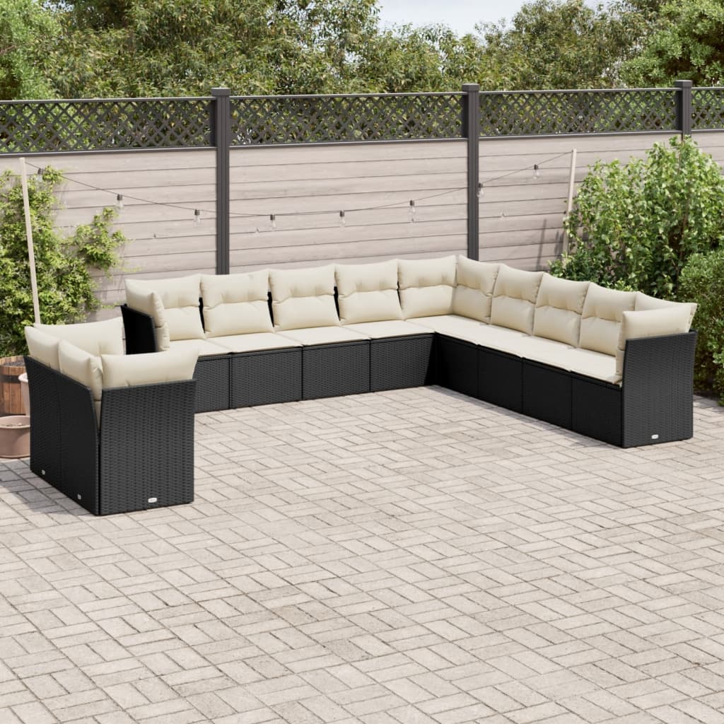 11-dijelni set vrtnih sofa od poliratana s jastucima crni