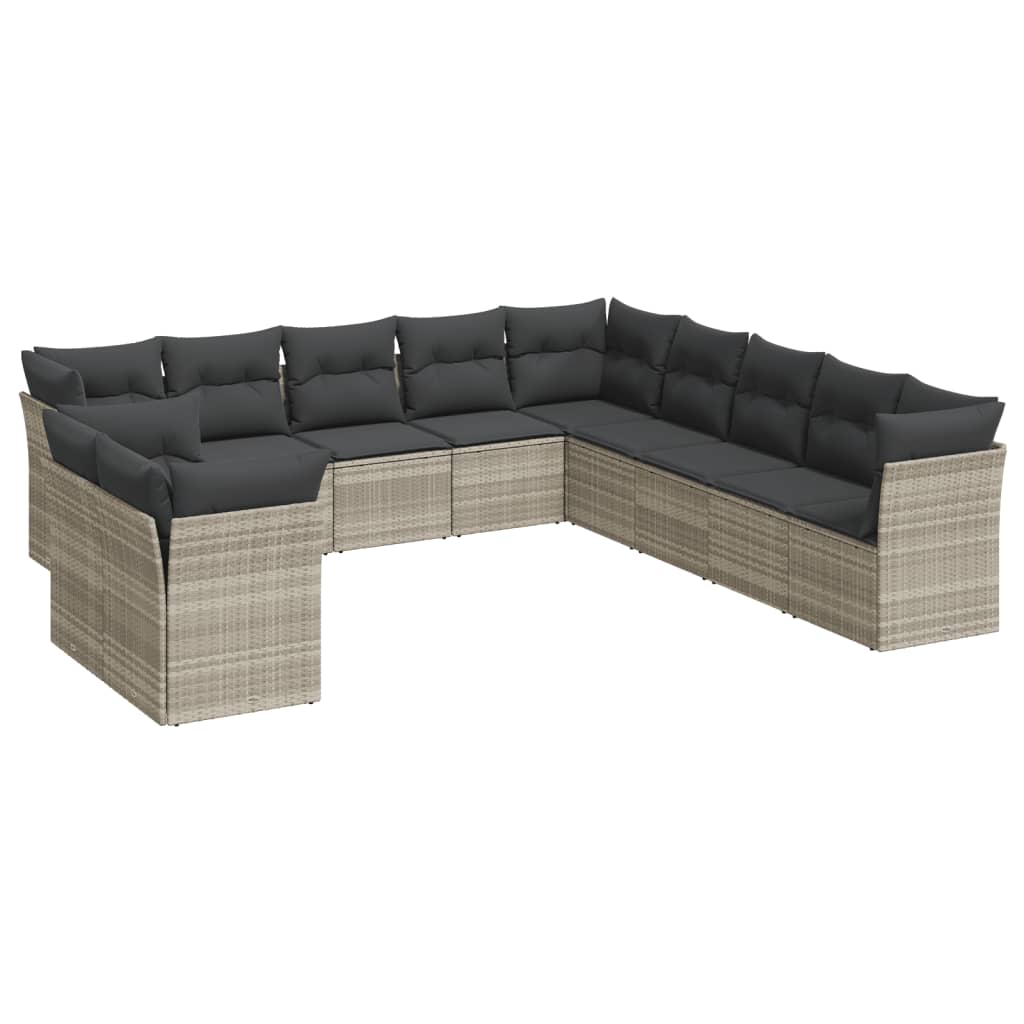 11-dijelni set vrtnih sofa poliratan s jastucima svijetlosivi