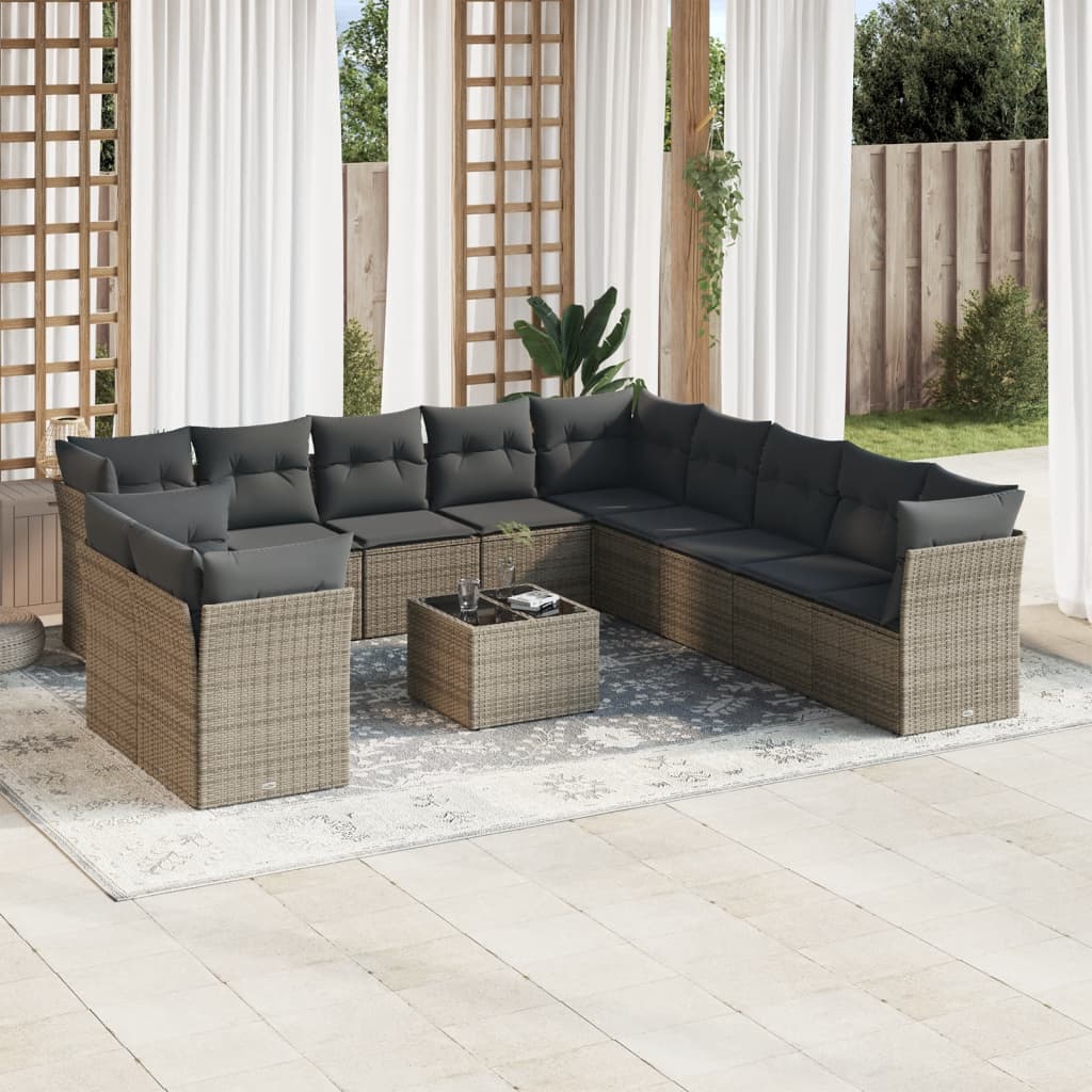 12-dijelni set vrtnih sofa od poliratana s jastucima sivi