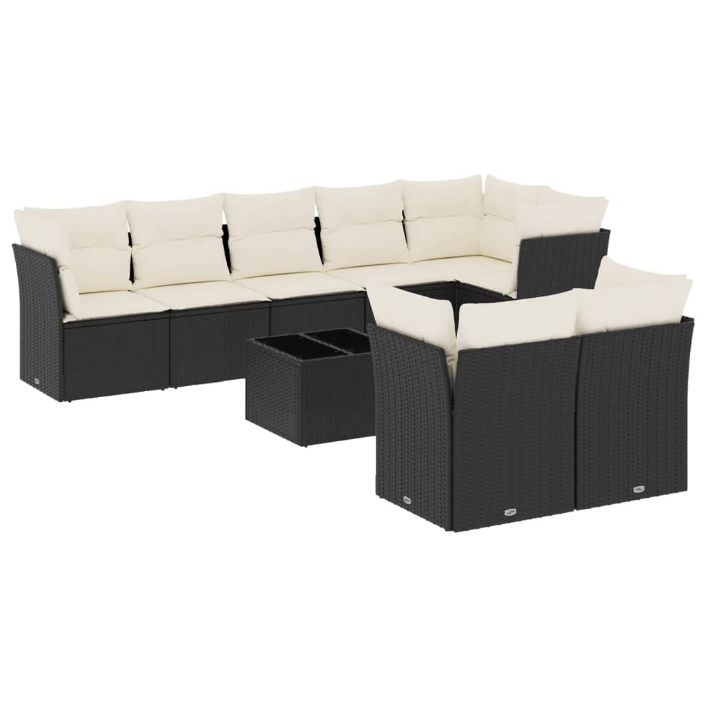 9-dijelni set vrtnih sofa s jastucima crni od poliratana
